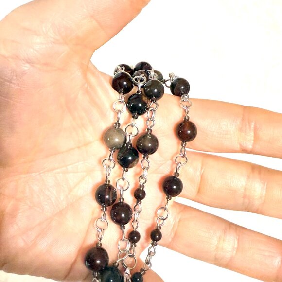 Genuine Dark Brown Agate Short Necklace, Natural Gemstone Adjustable Necklace - Picture 13 of 13